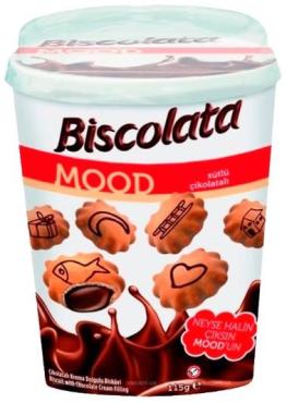Печенье Biscolata, Mood с шоколадно-кремовой начинкой, 115 гр., пластиковый стакан
