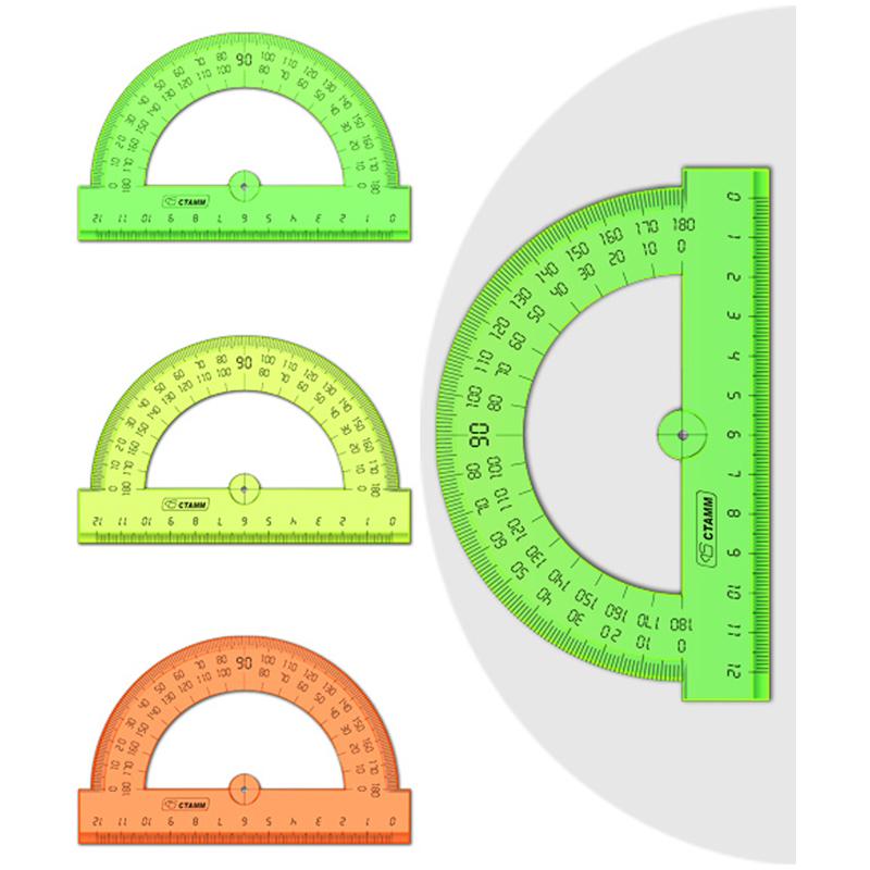 Транспортир 12см, 180° Стамм Neon Crystal, ассорти