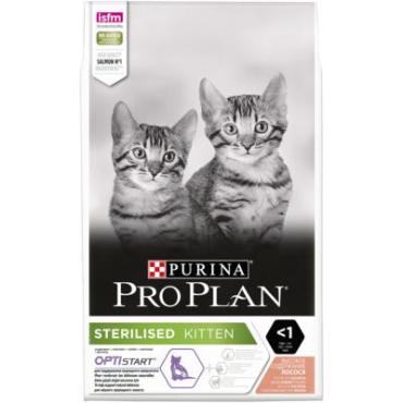 Корм сухой для котят стерилизованных, с лососем, Purina Pro Plan Optistart Sterillised Kitten, 10 кг., пластиковый пакет