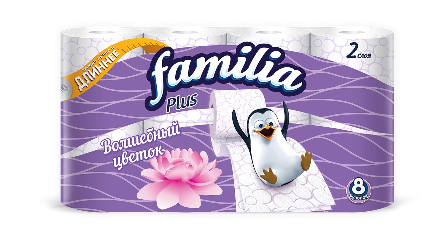 Туалетная бумага  Familia двухслойная цвет белый 8 рулонов, флоу-пак