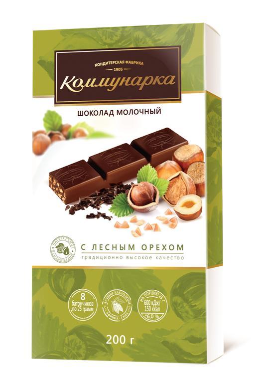 Шоколад Коммунарка с лесным орехом молочный 200 гр., картон