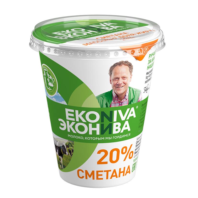 Сметана ЭкоНива 20%, 300 гр., стакан