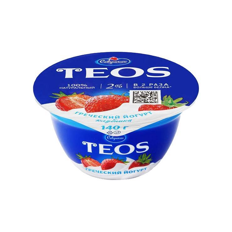Йогурт Teos Греческий клубника 2% 140 гр., стакан