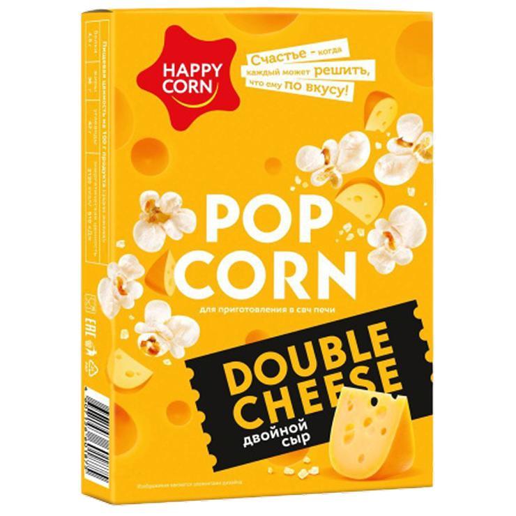 Попкорн Happy Corn для СВЧ двойной сыр 100 гр., картон