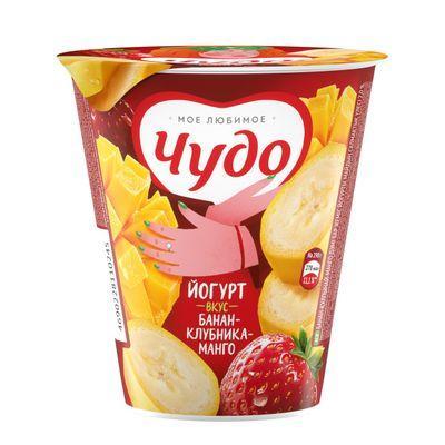 Йогурт Чудо банан-клубника-манго 2% 290 гр., ПЭТ