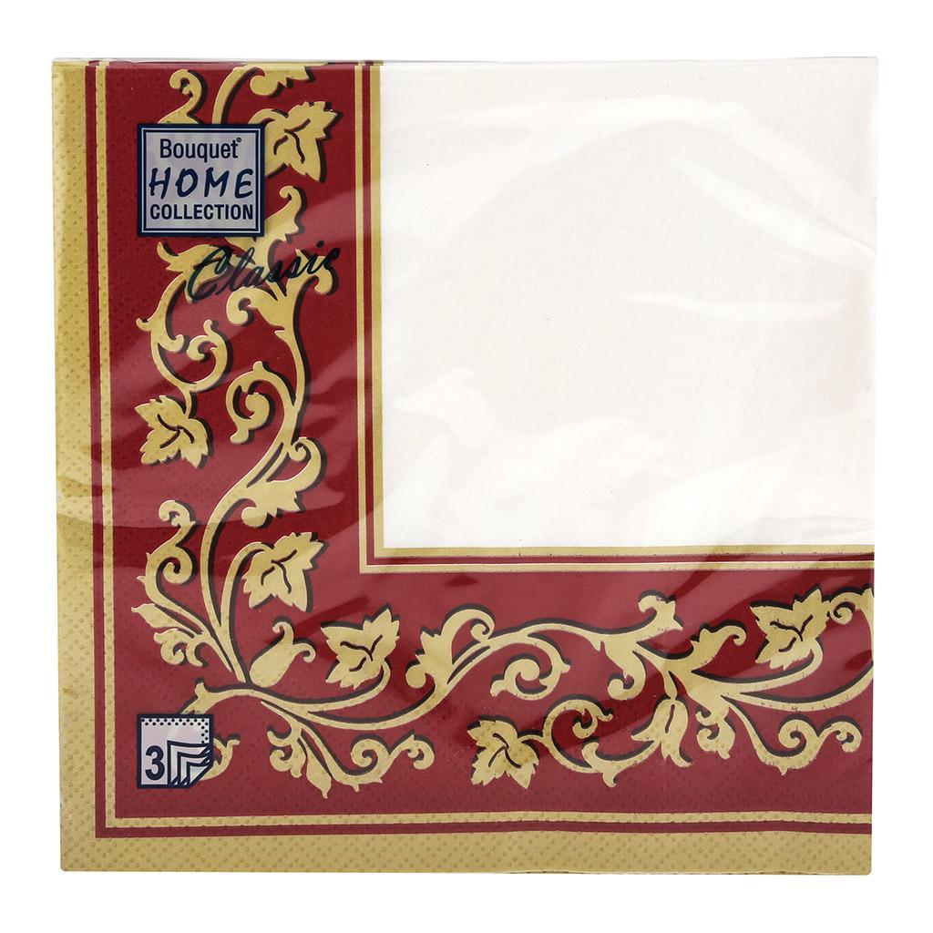 Салфетки бумажные Art Bouquet Золотые узоры на бордовом 3 слоя 33х33 см. 20 шт., пленка