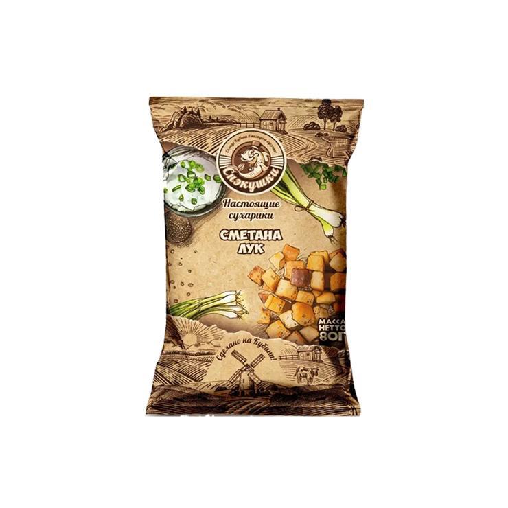 Сухарики Снэкушки пшеничные сметана и лук 80 гр., флоу-пак