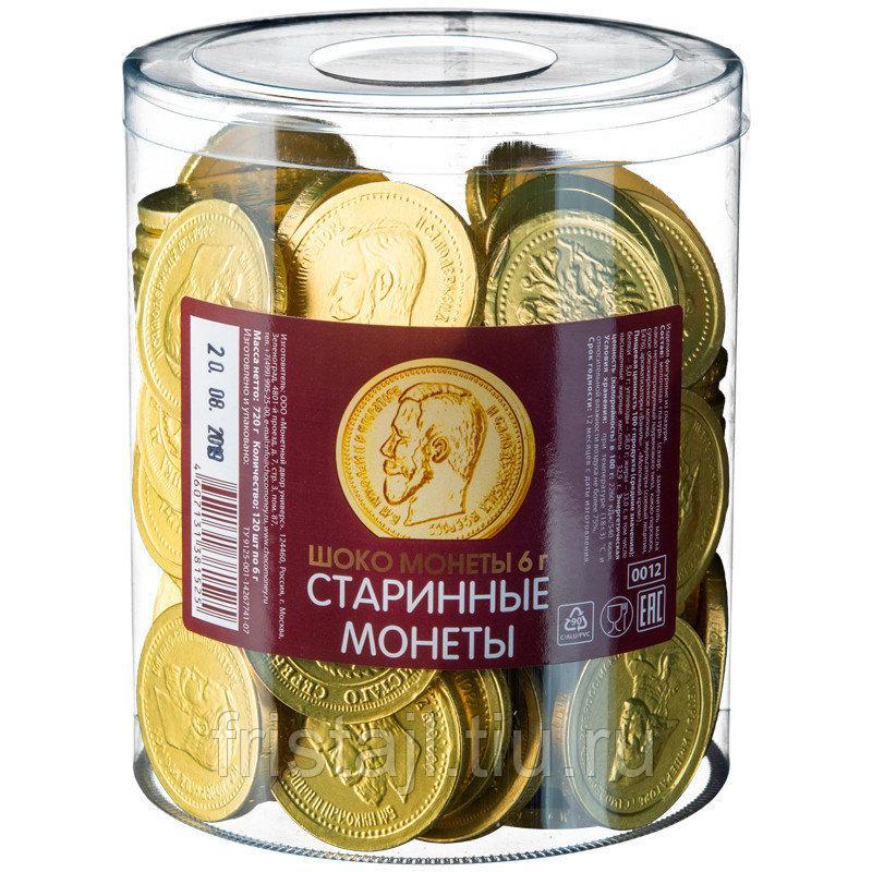 Монеты шоколадные Старинные, 6 г/120/4, Монетный двор, 720 гр., ПЭТ