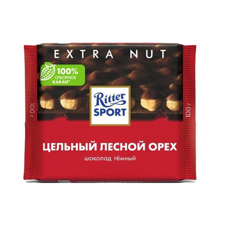 Шоколад Ritter Sport Extra Nut горький с цельным лесным орехом 100 гр., флоу-пак