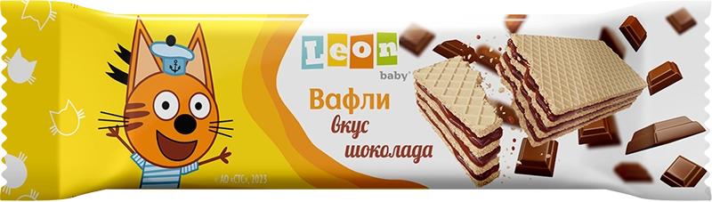 Вафли Leon baby Три кота вкус шоколада 27 гр., флоу-пак