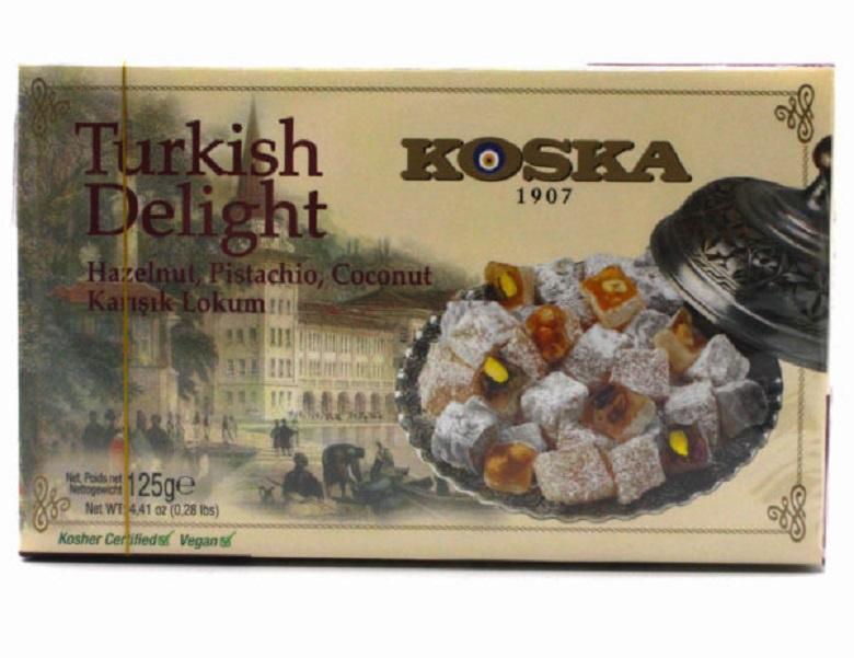 Рахат-лукум KOSKA с фундуком, фисташками и кокосом 125 гр., картон