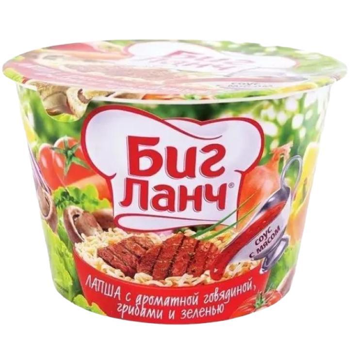 Лапша быстрого приготовления Биг Ланч с ароматной говядиной, грибами и зеленью 90 гр., ПЭТ