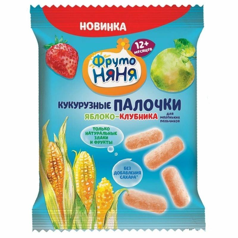 Палочки кукурузные Фруто Няня с яблоком и клубникой, 20 гр., флоу-пак