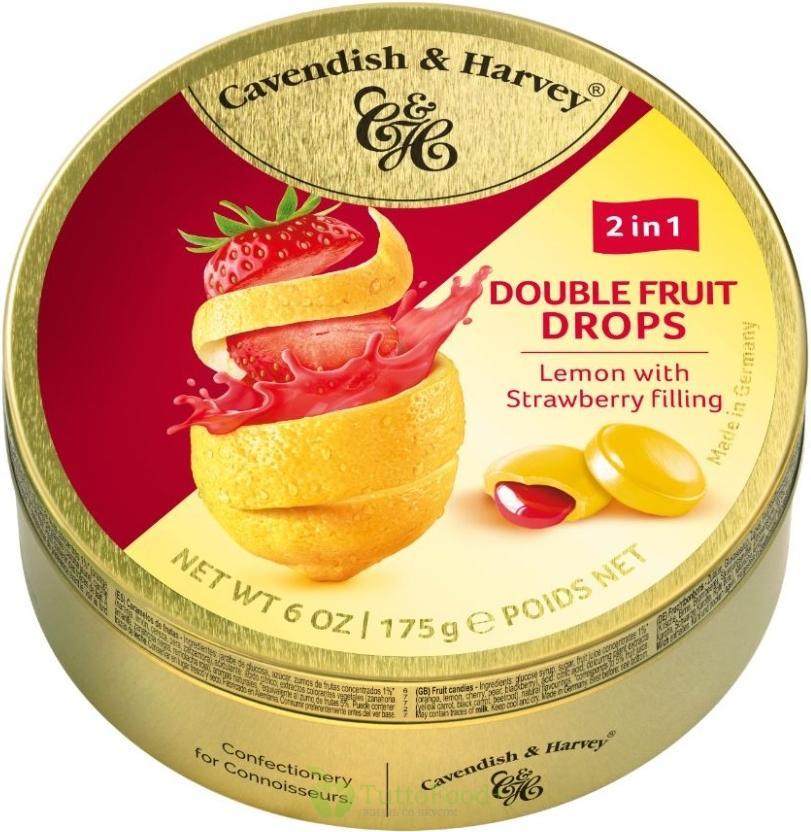 Леденцы Cavendish &Harvey Double Fruit Lemon with Strawberry с жидким центром, 175 гр., ж/б