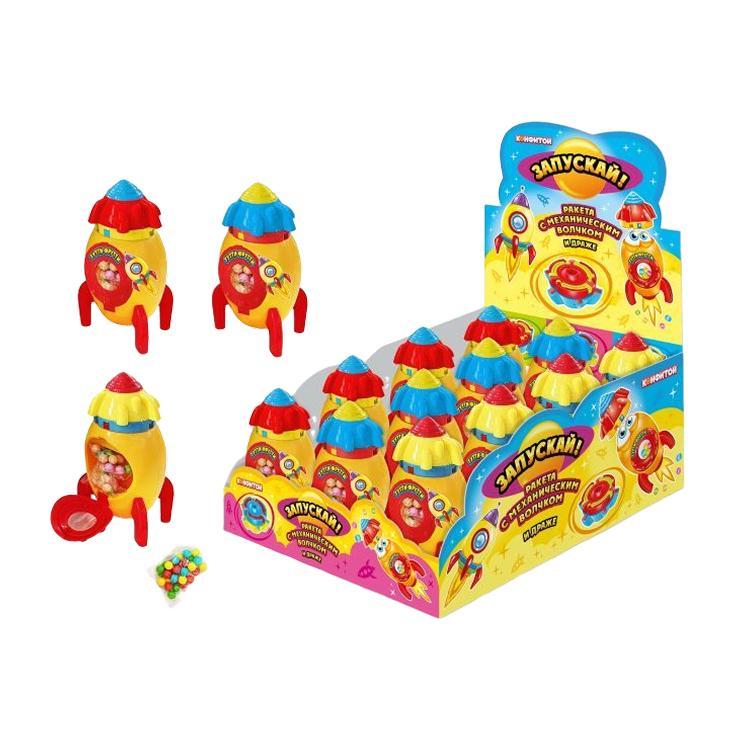 Конфеты Конфитой Запускай! с игрушкой ракета с волчком 5 гр. х 12 шт., картон