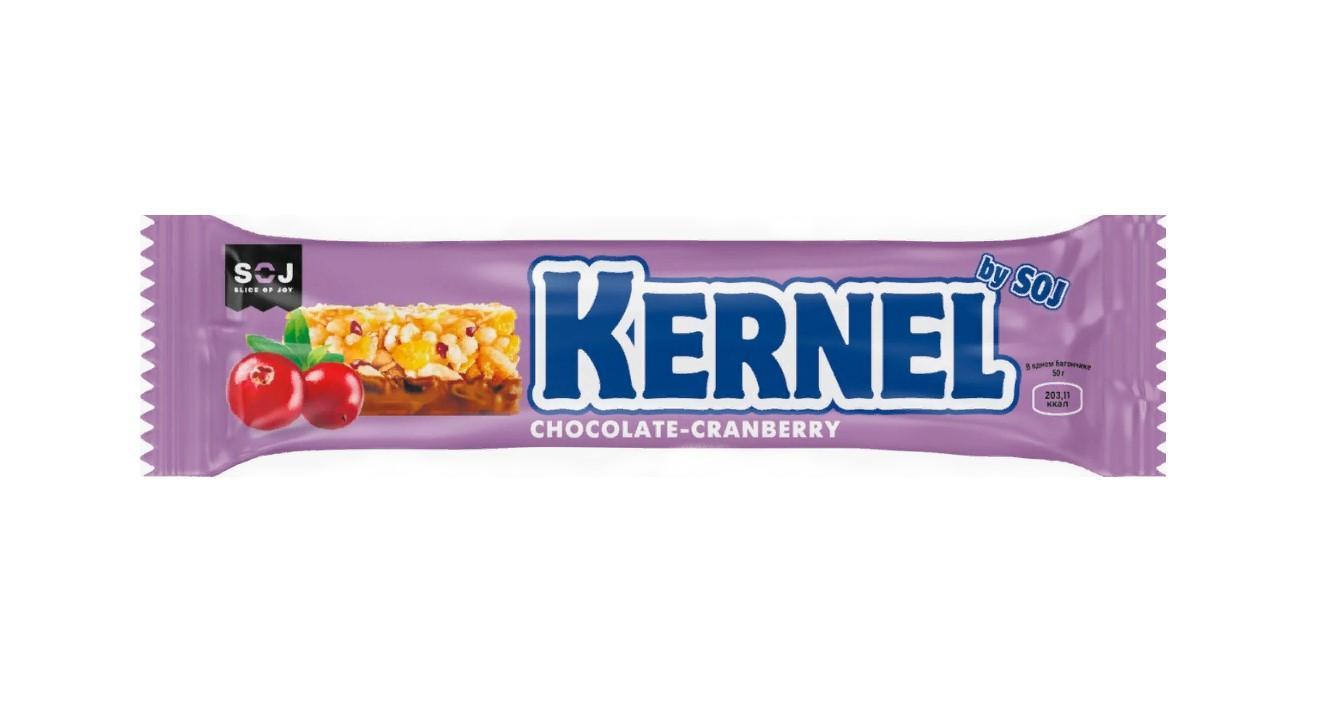 Батончик SOJ Kernel злаковый с клюквой в молочном шоколаде 50 гр., флоу-пак