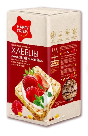 Хлебцы HAPPY CRISP Злаковый Коктейль безглютеновый с малиной и клубникой, 60 гр., флоу-пак