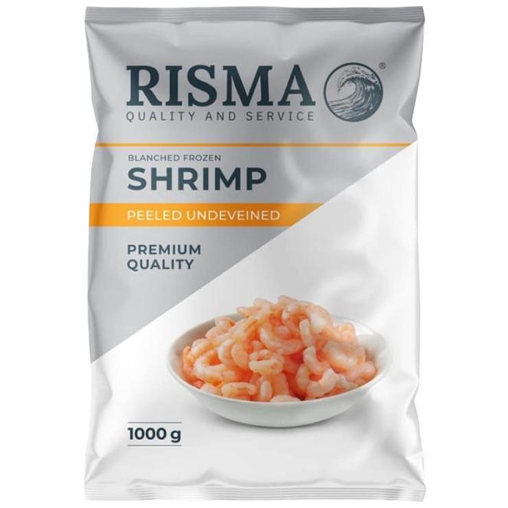 Креветки Risma очищенные бланшированные б/г б/в с/хв 1 кг., флоу-пак