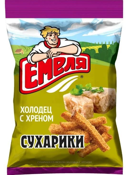 Сухарики Емеля со вкусом холодца с хреном 90 гр., флоу-пак