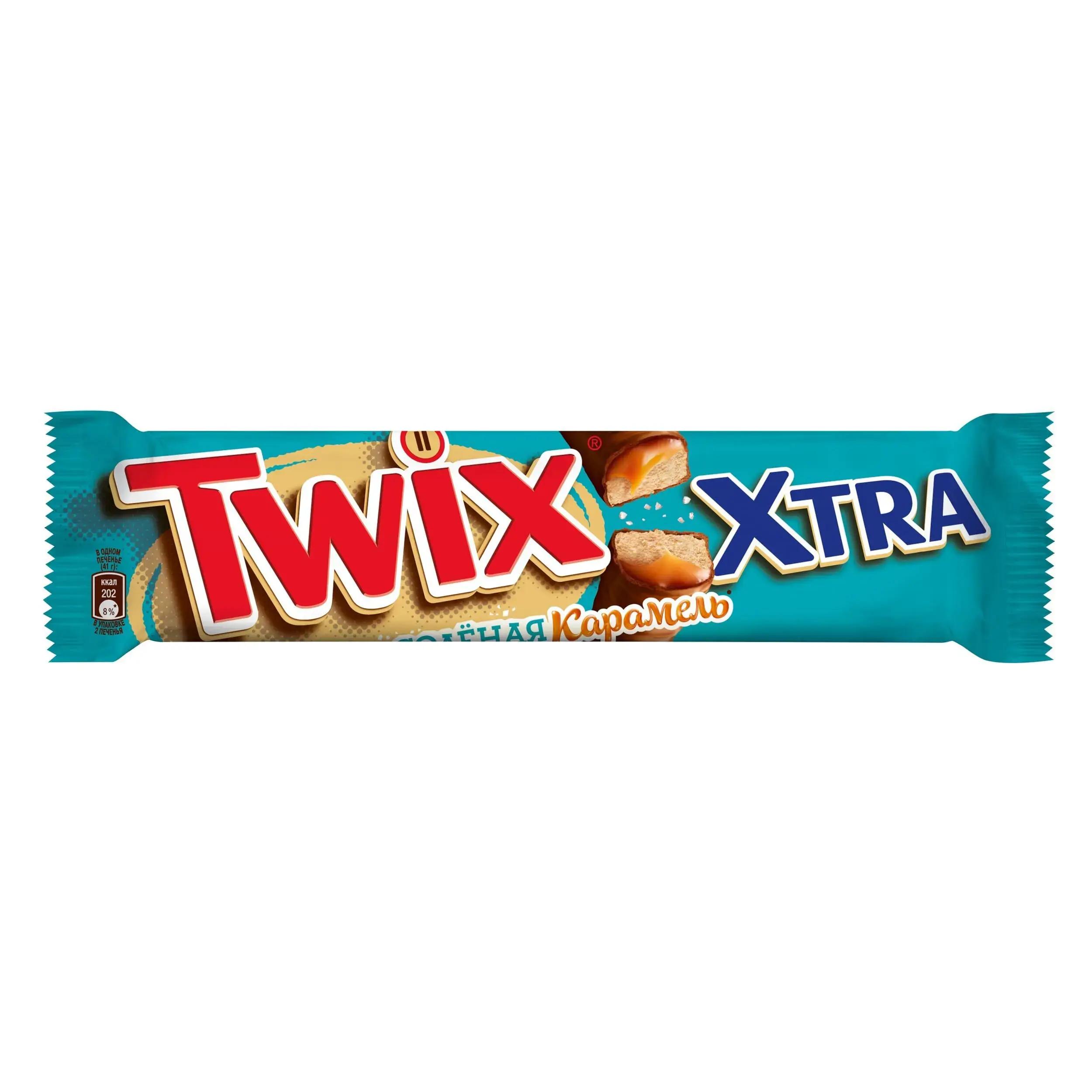 Батончик шоколадный Twix Xtra Соленая карамель с печеньем, 82 гр., флоу-пак