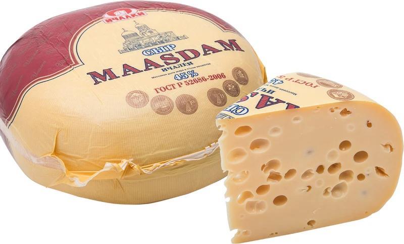 Сыр Ичалки Маасдам 45% 4,7 кг., пленка