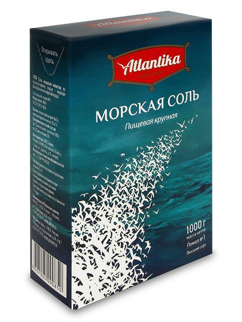 Соль Atlantikа пищевая морская крупная 1 кг., картон