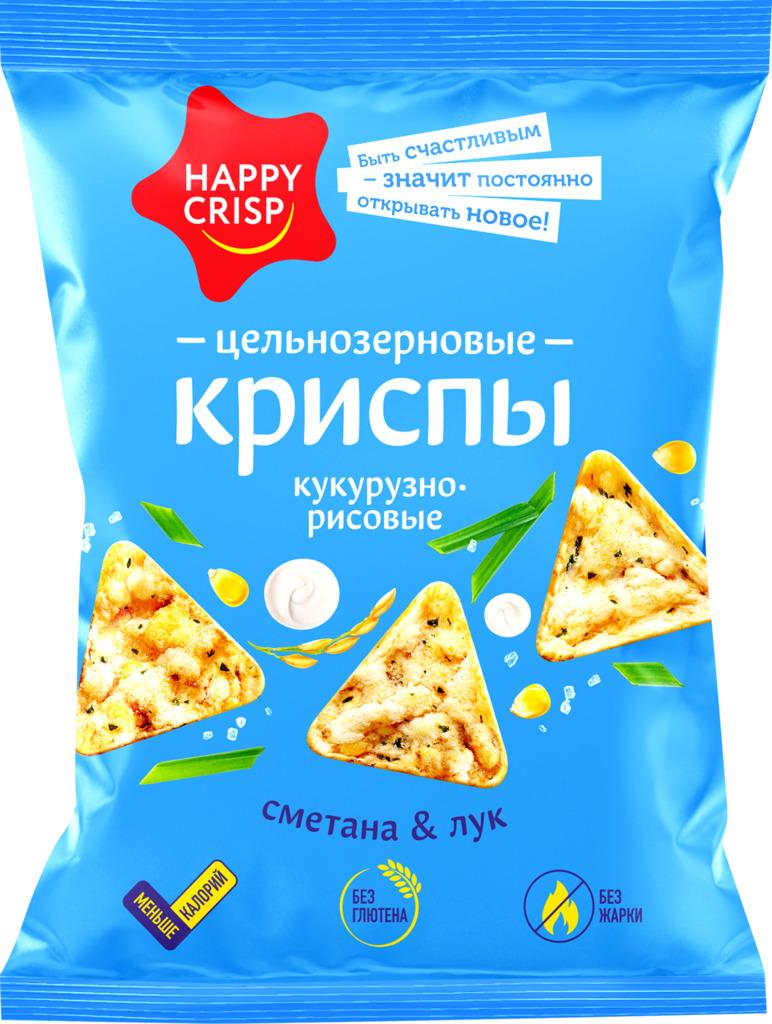 Криспы цельнозерновые HAPPY CRISP Сметана - лук 50 гр., флоу-пак