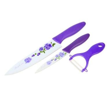 Набор кухонных ножей Доляна Сиреневая роза 3 предмета, цвет фиолетовый