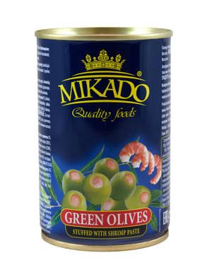 Оливки Mikado фаршированные креветками 314 гр., ж/б