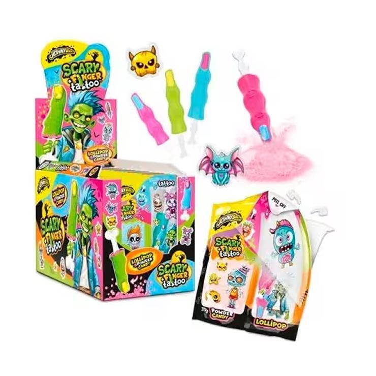 Леденец Johny Bee Lollipop & Powder Candy Scary Finger Tattoo 31 гр., пластик