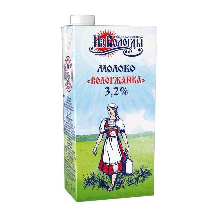 Молоко Вологжанка питьевое ультрапастеризованное 3,2% 1030 гр., тетра-пак