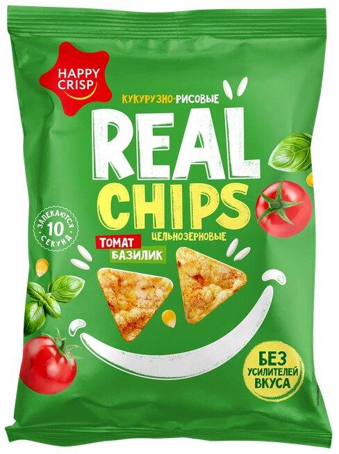 Чипсы кукурузно-рисовые Happy crisp Real Chips Томат и базилик 50 гр., флоу-пак