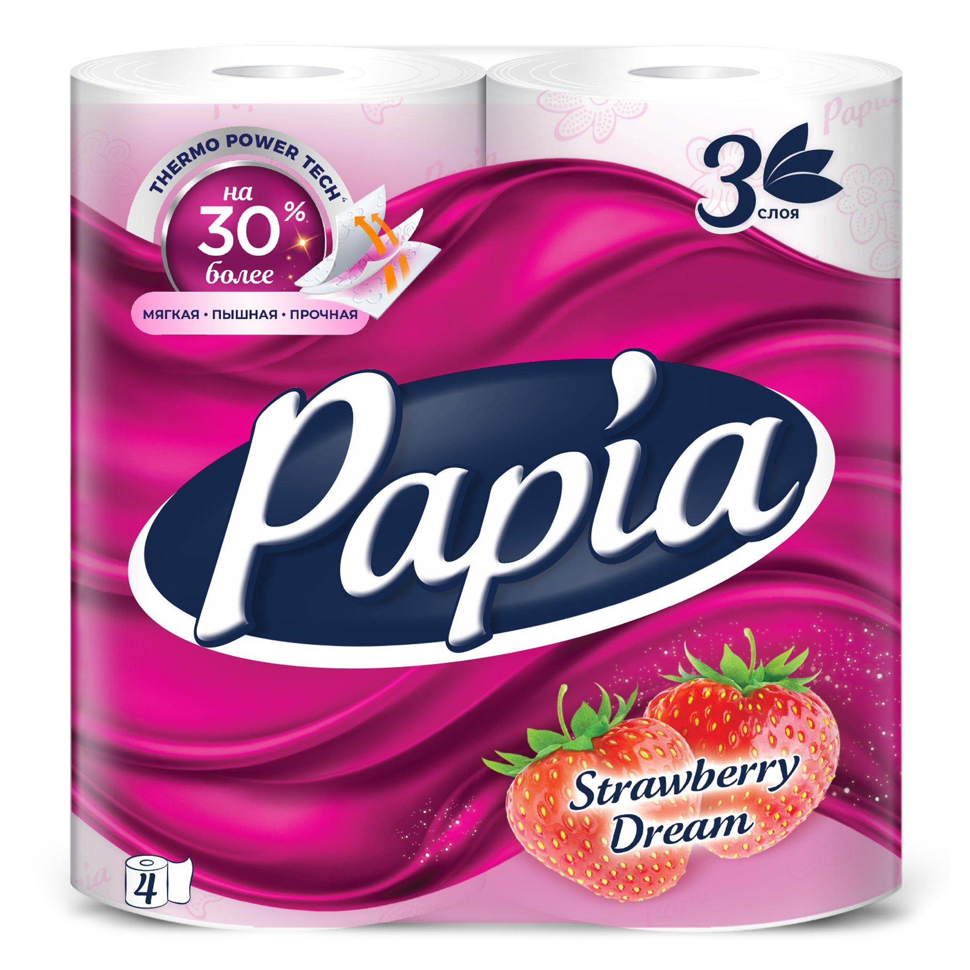 Туалетная бумага  Papia Strawberry Dream 3 слоя 4 шт., флоу-пак