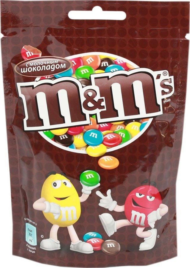 Драже M&M's с молочным шоколадом, 145 гр., флоу-пак