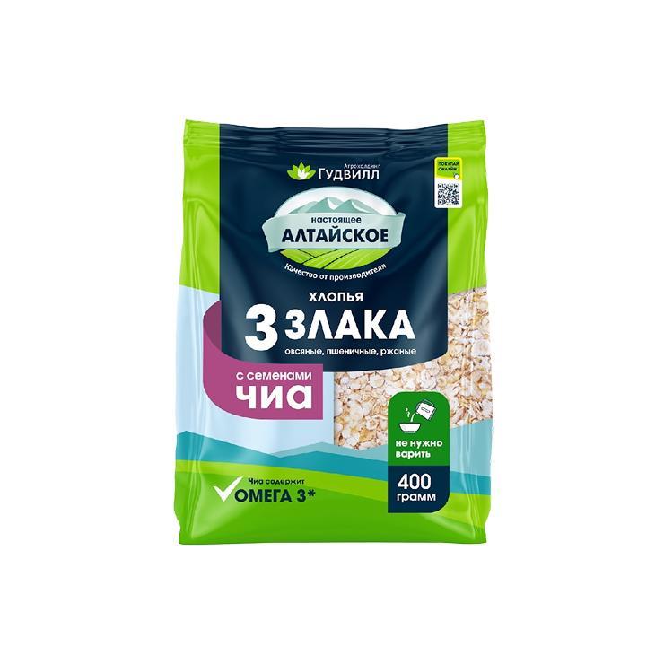 Хлопья Алтайское 3 злака с семенами чиа 400 гр., флоу-пак