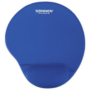 Коврик для мыши с подушкой под запястье, полиуретанлайкра, 250х220х20 мм., синий, Sonnen
