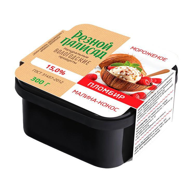 Мороженое пломбир Резной Палисад малина-кокос 15% 300 гр., лоток