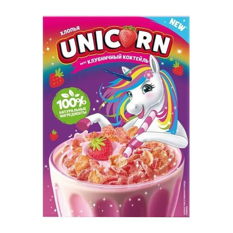 Хлопья кукурузные Любятово Unicorn клубничный коктейль 220 гр., картон