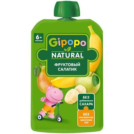 Пюре Gipopo Фруктовый салатик яблоко-груша-банан 90 гр., пауч