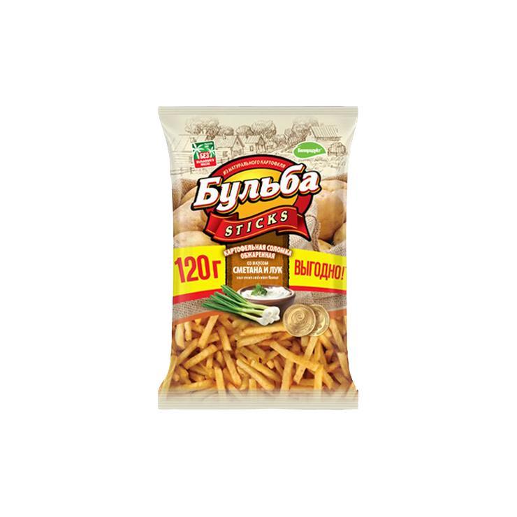 Чипсы Бульба sticks соломка из цельного картофеля обжаренная со вкусом сметаны и лука 120 гр., флоу-пак