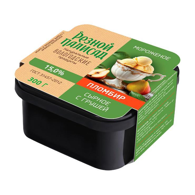 Мороженое пломбир Резной Палисад сырное с грушей 15% 300 гр., лоток