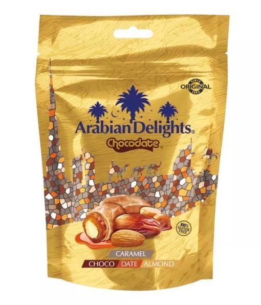 Финики Chocodate Arabian Delights с миндалем в карамельной и молочной глазури 90 гр., дой-пак