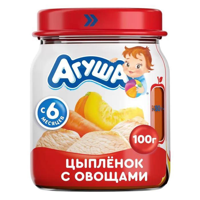 Пюре Агуша мясное Цыпленок с овощами 2,6% 100 гр., стекло