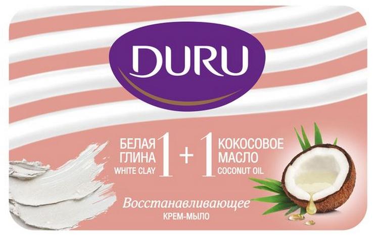 Мыло DURU 1+1 с белой глиной и маслом кокоса 80 гр., флоу-пак