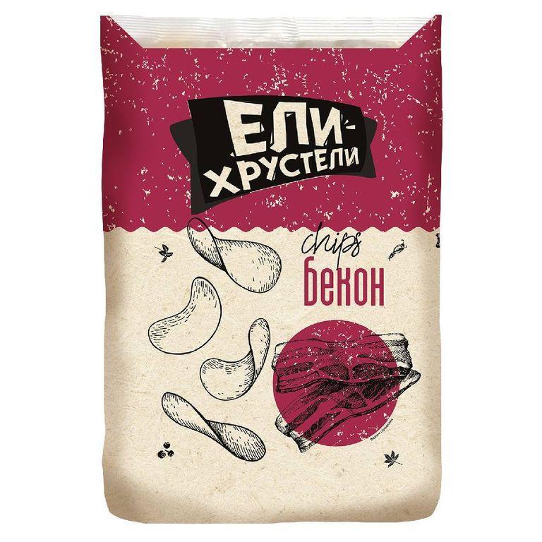 Чипсы крафт Ели-Хрустели со вкусом бекона 100 гр., флоу-пак