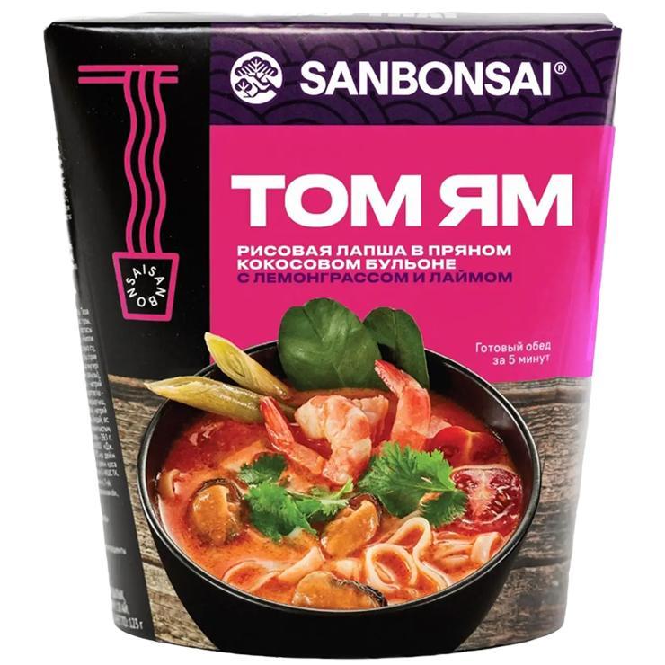 Лапша рисовая SanBonsai ТОМ ЯМ в кокосовом бульоне с лемонграсом и лаймом 113 гр., картон