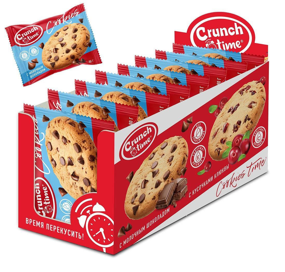 Печенье CRUNCH TIME Cookies сдобное с кусочками шоколада, 50 гр., флоу-пак