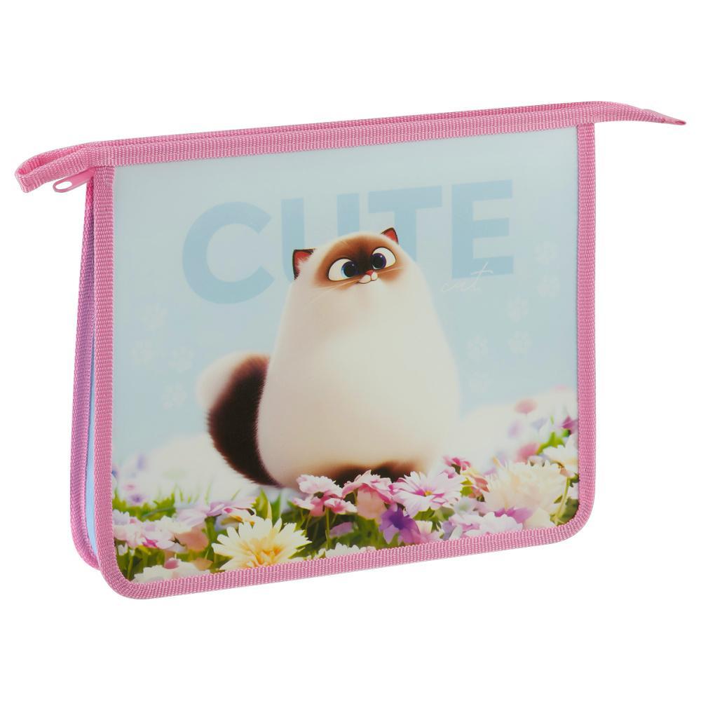 Папка для тетрадей ArtSpace Cute cat А5 1 отделение на молнии пластик, пакет