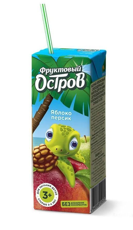 Напиток Фруктовый остров Яблочно-Персиковый для детского питания старше 3х лет 200 мл., тетра-пак