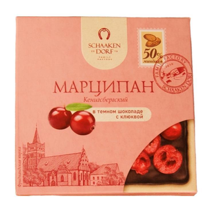 Марципановая плитка ШААКЕН ДОРФ в темном шоколаде с клюквой 50 гр., картон